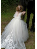 Elegant Ivory Lace Tulle Flower Girl Dress With Train